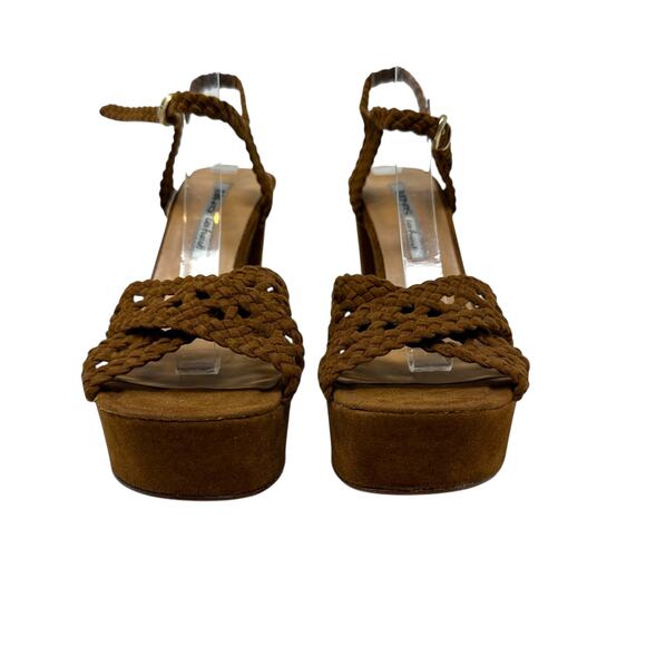 Manas Lea Foscati High Heels Platform Braided Suede Brown Tan Size 38 US 8 - Picture 3 of 15